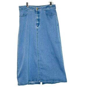 Iman Denim Midi Skirt sz 10 Stretch Pockets Slit Y2K Modest